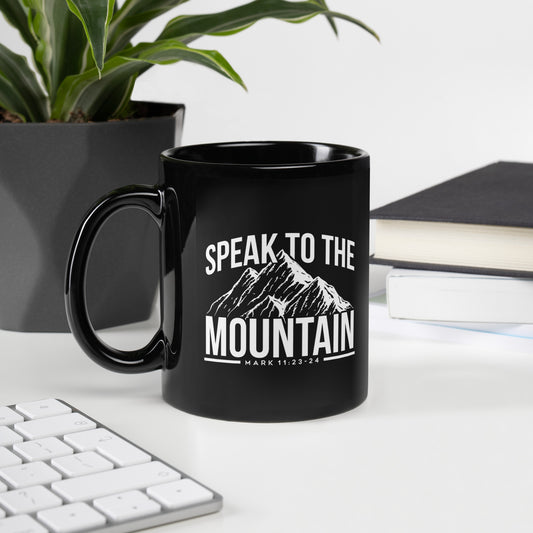 Speak to the Mountain Black Mug